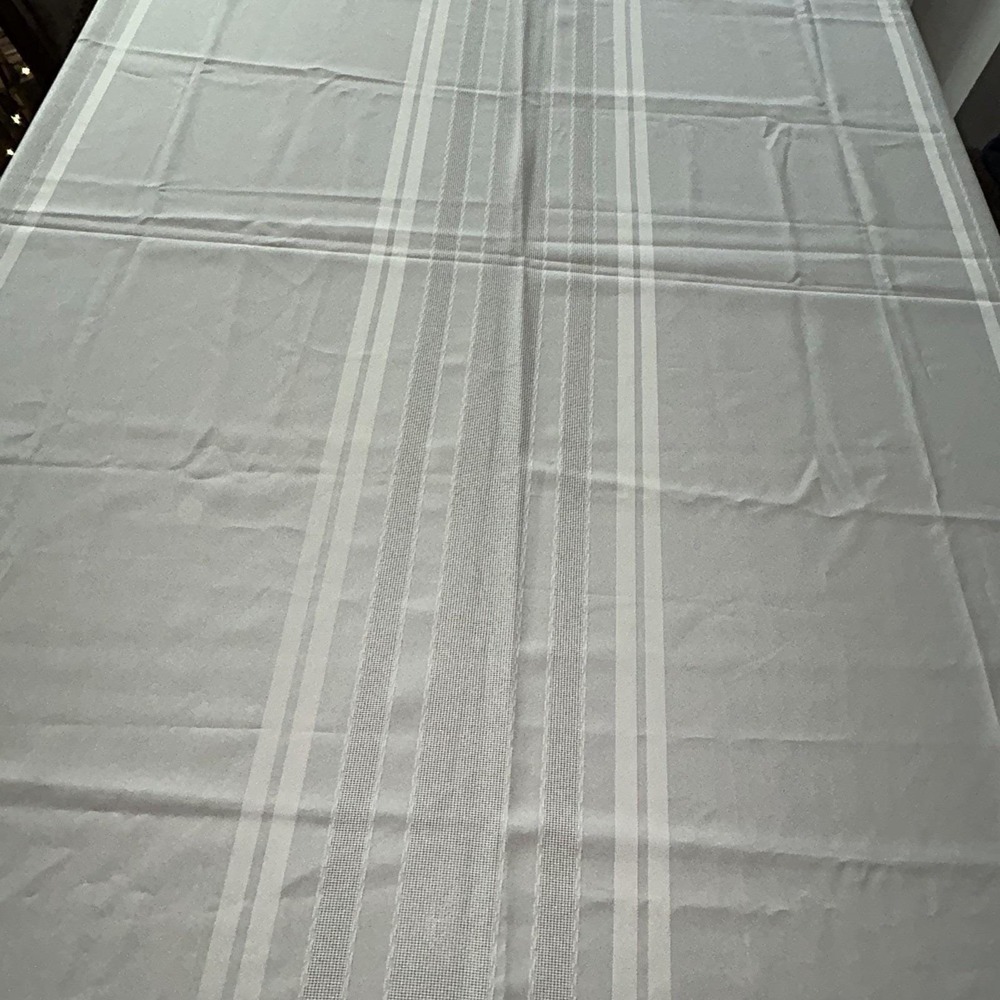 Vintage Cream Ivory Damask Stripe Tablecloth Mid-Century Rectangle 60x84 - Picture 12 of 15